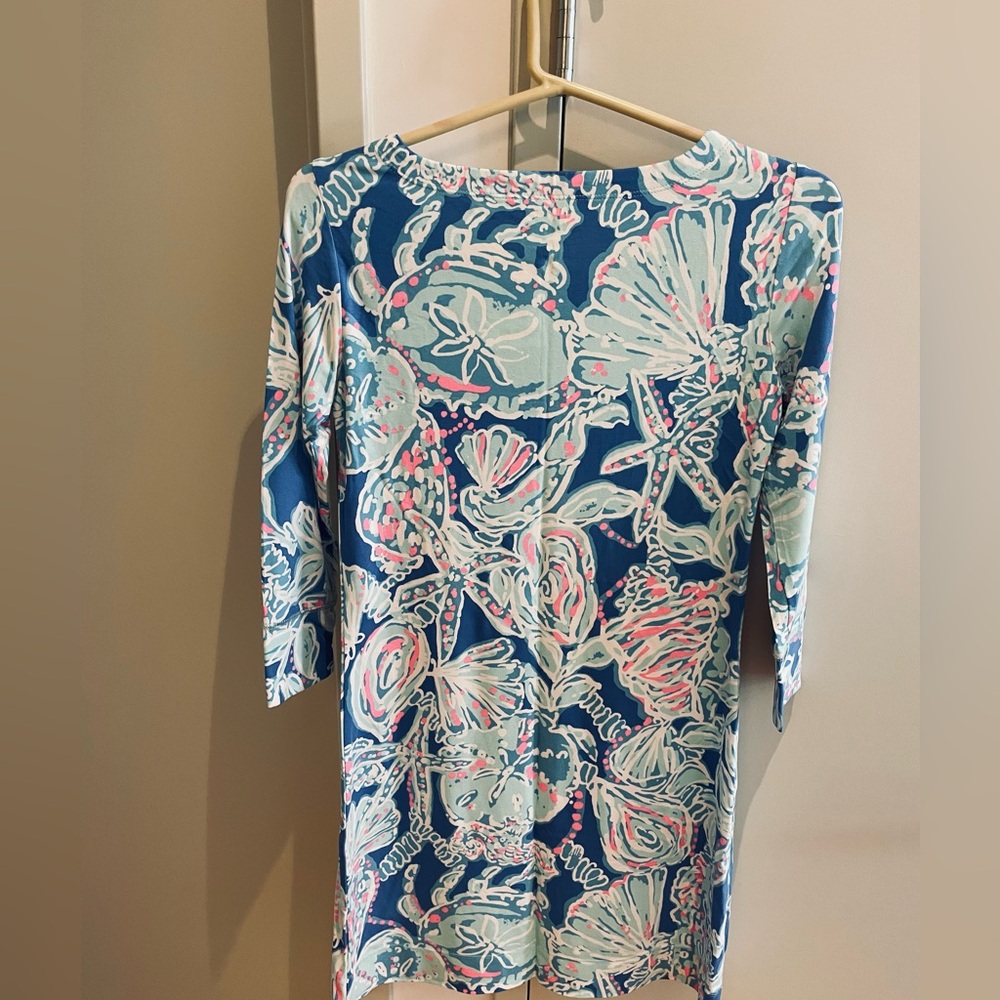 Lilly Pulitzer Mini Dress with 3/4 sleeve in Bay Blue Into the Deep design XS